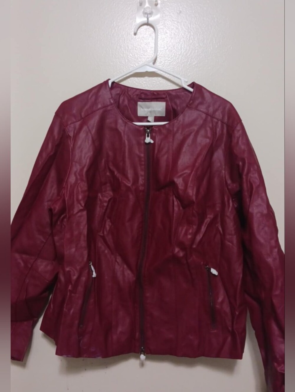 Woman Within Women’s Burgundy Faux Leather Zip-Front Jacket 20w A-32